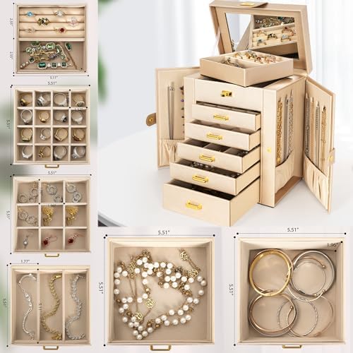 AKOZLIN 6-Tier Jewelry Box Organizer 5 Drawers Storage Champagne Regular - Image 7