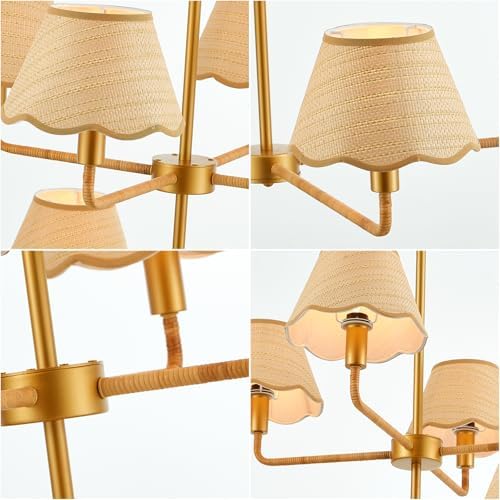 2-Layers Boho Rattan Chandelier 8-Lights Rustic Industrial Pendant Light Large Adjustable Pendant Lighting Fixtures for Kitchen Island Dining Living Room, Dia 41”, UL Listed - Image 7