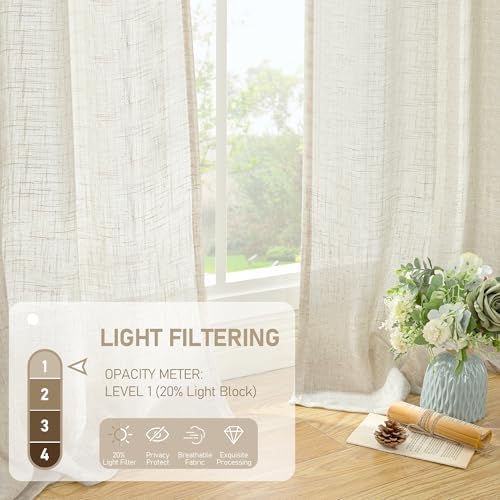 LAMIT 45 Inch Short Window Linen Curtains, Light Filtering Panels - Image 4