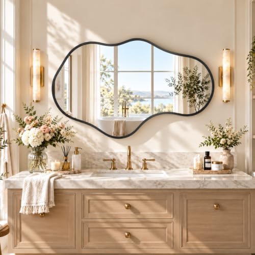Dorlicecass Mirror Full Length - Wall Mirrors Decorative 26"x 43" Asymmetrical Abstract Aviation Aluminum Alloy Frame Unique for Bathroom, Bedroom, Living Room, Cloakroom, Entryway Black by Dorlicecass