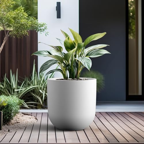 Kante Large Round Capsule White Concrete Planter 16.5" Dia, Outdoor - Image 6