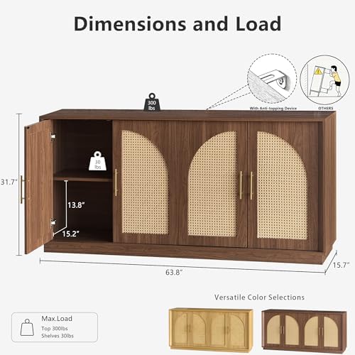 FORTUNETEC 63.8" Sideboard Buffet Cabinet with Storage, Natural Walnut - Image 2