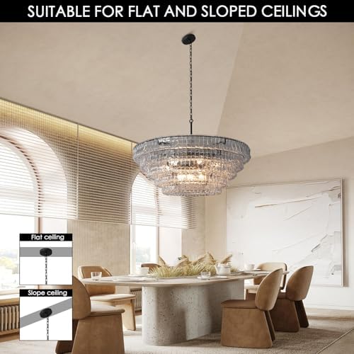 YIOSI 47 Inch Round Chandelier Clear Glass, Extra Large Drum Pendant Light for Dining Room, Modern Crystal Glass Ceiling Fixture Perfect for Living Room, Foyer - Image 3