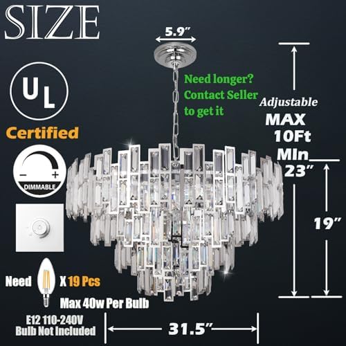 Chrome Crystal Chandelier Lighting 31.5'' Foyer Entryway - Image 5