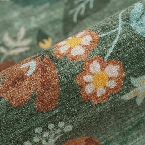 Washable 3x10 Hallway Runner Rug: Floral Scalloped Soft Runners for Entryway Kitchen Nursery Non Slip Bathroom Floor Mat Water Resistant Light Weight Carpet for Living Room Bedroom (3x10 Floral/Green) - Image 5