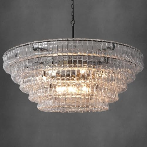 Modern 47 Inch Round Chandelier, Extra Large Clear Glass Drum Ceiling Light Fixture for Dining Room, Living Room, Foyer by Unknown