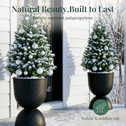 KOL 18 Inch Tall Planters, Black Plastic Urn Planters, 2 Pack - Image 4