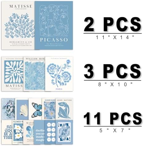 ANERZA 16 PCS Blue Wall Art Decor, Matisse Gallery Wall Prints for Bedroom, Light blue posters for Room Aesthetic, Collage Kit Pictures for Living Room, Teen Girls Dorm Home Artwork - Image 2