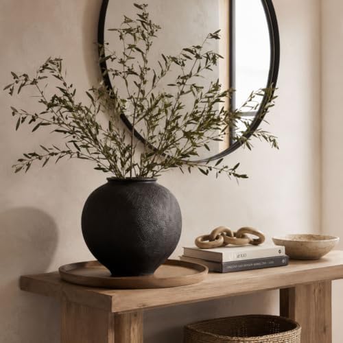 Large Blak Ceramic Vase - 9 Inch Large Black Round Vase, Rustic Farmhouse Vase for Home Decor, Dining Table, Shelf, Bedroom, Living Room, Kitchen, Office, Bathroom, Mantle, Centerpiece Décor - Image 5