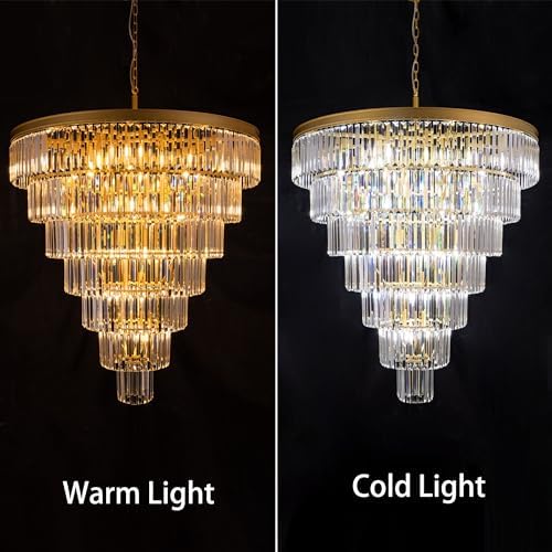 TOCHIC Large Crystal Chandelier for High Ceiling, 40-inch 7-Tier Modern Gold Crystal Chandeliers Lighting Fixture, Raindrop K9 Round Light for Entryway Staircase Foyer Living Bedroom Dining Room - Image 4