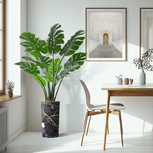 Artificial Tree in Modern Granite Effect Planter, Fake Monstera Silk Tree for Indoor and Outdoor Home Decoration - 65" Overall Tall (Plant Pot Plus Tree) - Image 6