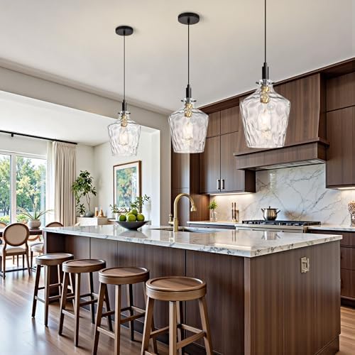 Hammered Glass Pendant Light for Kitchen Island 1 Pack Black Gold 8 Inch - Image 3