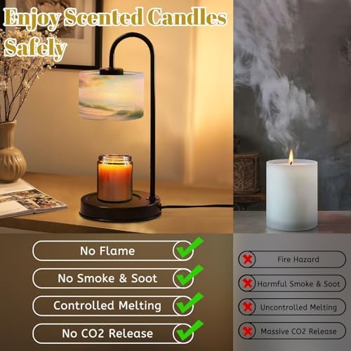 Candle Warmer Lamp with Timer Zen Stone Seascape Pink Blossoms Pathway Ocean View Green Foliage Dimmable Wax Warmer with 4 Bulbs for Jar Candles Women Birthday Gifts House Warming New Home Decor - Image 6