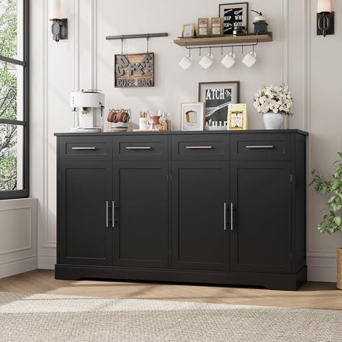 HOSTACK 60" W Sideboard Buffet Cabinet with Storage, Kitchen Cabinet, Black - Image 2