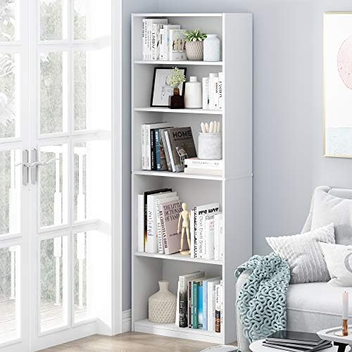 Furinno Jaya 5-Tier Book Shelf with Open Shelf Set of 2, Plain White - Image 6