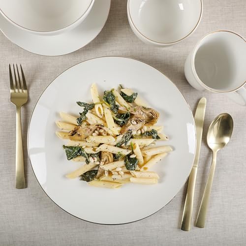 Gibson Home Ogalla 30 Piece Plates, Bowls, & Mugs Dinnerware Set - Service for 6 - White Porcelain W/Gold Band - Image 4