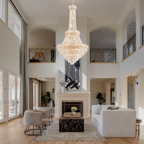 25-Light Gold Crystal Chandelier, 3-Layer High Ceiling Hanging Chandeliers Modern Large Chandeliers Light Fixture for High Ceilings,Entryway,Foyer,Staircase,Hallway,Living Room(H60 x D31) - Image 6