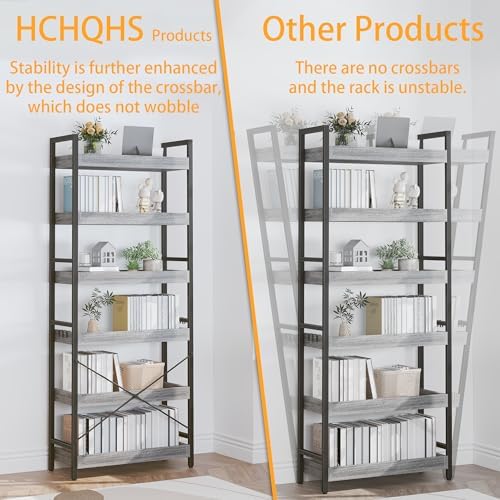 HCHQHS 6 Tier Bookshelf, Adjustable Industrial Bookcase, Vertical Tall Book Shelf, Wood and Black Metal Open Bookshelves for Home Office, Living Room, Bedroom - Image 5