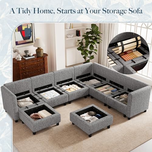 Belffin 107.1" 8 Seats U Shaped Couch Modular Sectional Sofa Seat Couch with Storage Comfy Washable Sectional Couches for Living Room Sofas Set with Chaise,Grey - Image 3