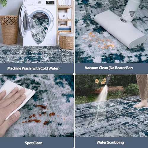 Aelenmu Runner Rugs for Hallways Kitchen 2.6x8 Non Slip Washable Navy Grey - Image 5