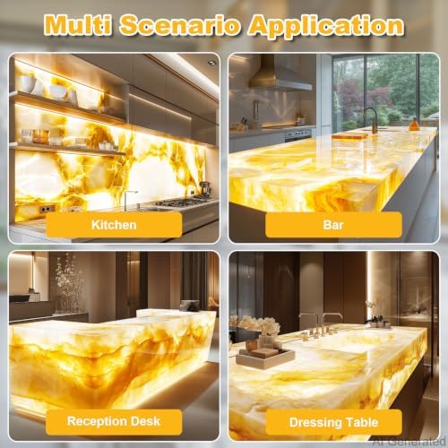Lichaser 4 Pack LED Backlight Sheet Warm White 3000K 24V 36W, Dimmable LED Panel Sheet Work with Alexa, Flexible Backlit Light Remote & APP Control, 19.7X9.7 Inch for Marble, Onyx, Quartz Countertop - Image 6