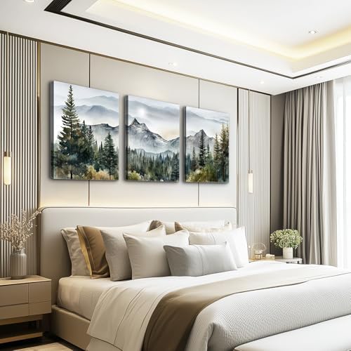 MHARTK66 Wall Art for Living Room Modern Wall Decor for Bedroom Office Decor Abstract Mountain Forest Landscapes Ink Painting 3 Piece Framed Canvas Art Prints Ready to Hang Wall Pictures Home Decor - Image 3
