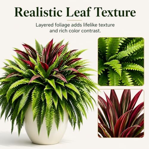 2027 New UV-Resistant Artificial Fern & Red Dracaena Decorative Plants，2set - Image 3
