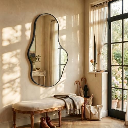 Dorlicecass Irregular Wall Mirror - Wall Mirrors Decorative 24"x 40" Asymmetrical Abstract Mirror Aviation Aluminum Alloy Frame Unique for Bathroom, Bedroom, Living Room, Cloakroom, Entryway Black - Image 5