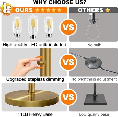 Dimmable Floor Lamp, 3 Lights Brass Arc Floor Lamp, Modern Tall Standing Tree Lamp with Beige Linen Shades & Heavy Base, 3000LM LED Bulbs, Bright Lighting for Living Room, Bedroom, Office & Reading - Image 4