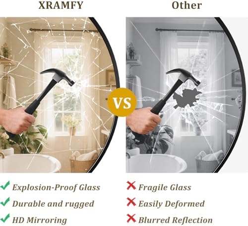 XRAMFY 40 Inch Round Mirror - Black Circle Mirrors for Bathroom, Entryway - Image 7
