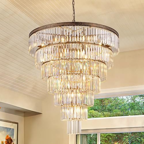 TOCHIC Large Crystal Chandelier for High Ceiling, 40 inch 7-Tier Modern Bronze Crystal Chandeliers Lighting Fixture, Round Light for Entryway Staircase Foyer Living Dining Room by TochicLightingEnjoytheDifference