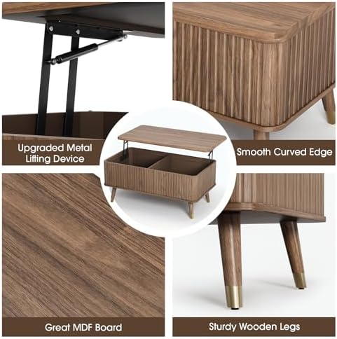 JOINICE 38" Lift Top Coffee Table with Storage for Living Room,Walnut - Image 4