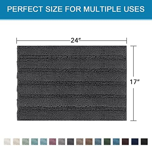 H.VERSAILTEX Bathroom Rugs Bath Rugs Non Slip Bath Mats Extra Thick Chenille Striped Rug 17" x 24" Absorbent Soft Shaggy Washable Dry Fast Bath Mats for Bathroom Floor - Grey - Image 2