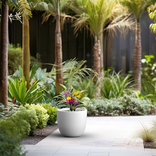 Kante Accent Round Bowl White Concrete Planter 14" Dia, Outdoor - Image 7