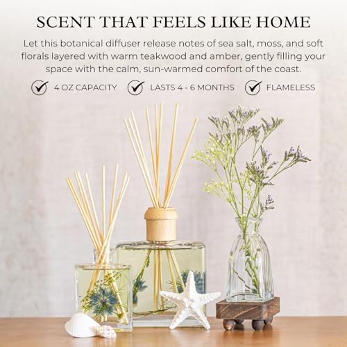 Rosy Rings Sea Salt Mist Accent Diffuser, Single Piece, 4 oz Last 4-6 Months Small Glass Reed with Floral Embedded Flowers Coastal Aroma, Bathroom Bedroom Livingroom Spa Decor Luxury Gift - Image 4