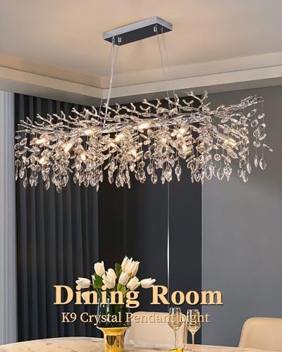 Modern Tree Branch Crystal Chandelier Luxury Silver Crystal Pendant Lighting 47.2" Contemporary 14-Light Chandeliers for Dining Room Kitchen Bedroom Living Room - Image 4