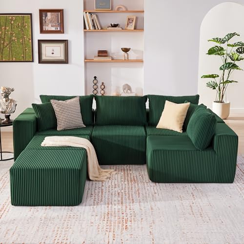 135.4" Modular Boneless Couch, Sectional Couches for Living Room, Green - Image 2