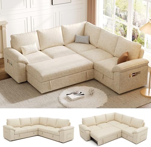 85'' Modular Sectional Sofa with Pull Out Bed, Sleeper Sofa, Beige by Unknown