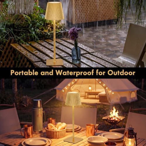 6 Pack LED Cordless Table Lamp Portable Rechargeable Desk Touch Lamp Waterproof 3000mah Battery Operated 3 Color Stepless Dimming Touch Control for Restaurant Bedroom, Classic(Gold) - Image 6
