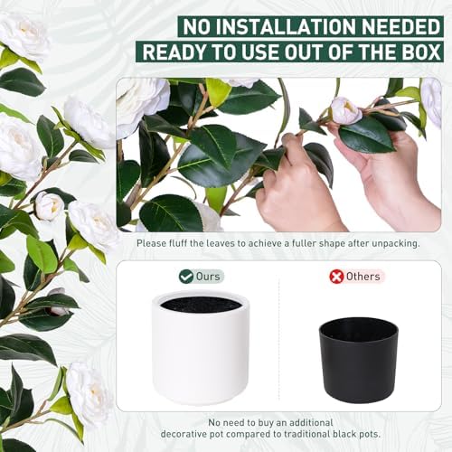 Yepdin 2 pcs Pack Artificial Camellia Tree with White Planter - 39 inch Tall Fake Tree,3.2 Ft Artificial Plants Indoor & Outdoor Housewarming Gift - Image 5
