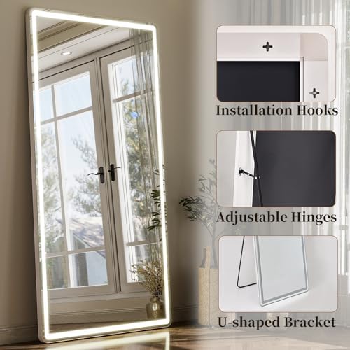 GLSLAND Full Length Mirror with Lights, 71"x30" Dimmable Floor Mirror – 3-Color Lighting, Standing or Wall-Mounted LED Body Mirror for Bedroom & Cloakroom - Image 5