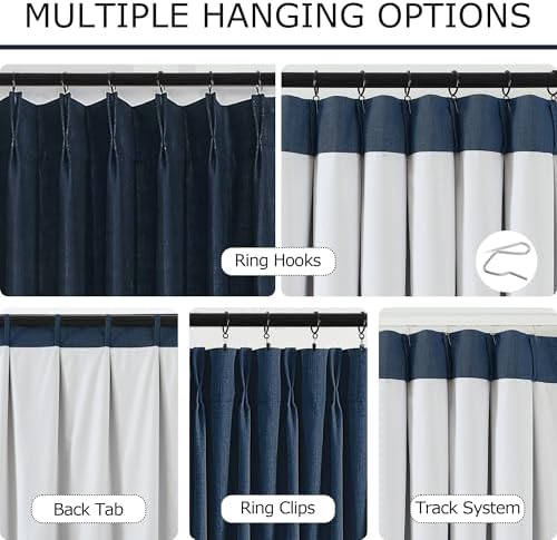 Vision Home Navy Blue Pinch Pleated Full Blackout Curtains Linen Blended Room Darkening Window Curtains 102 inch for Living Room Bedroom Thermal Insulated Pinch Pleat Drapes with Hooks 60" Wx102 Lx1 - Image 5
