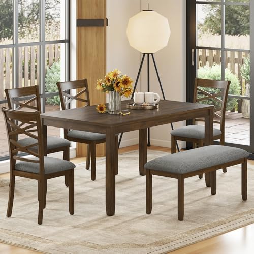Zevemomo 6-Piece Solid Wood Dining Table Set, Wooden Legs Set, Walnut by Zevemomo