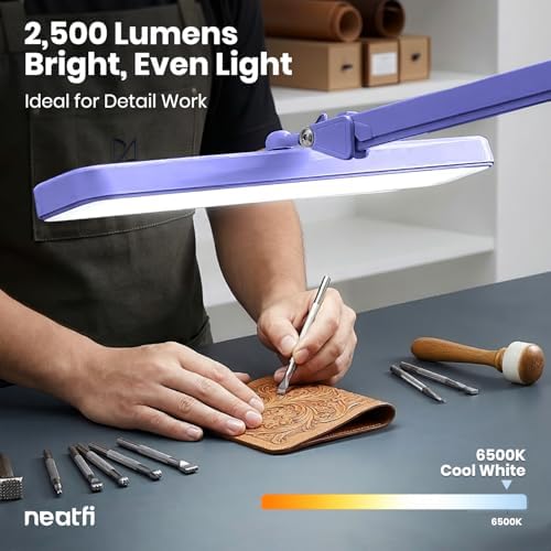Neatfi XL 2,500 Lumens 30W LED Task Lamp for Manicure Table, Crafts, Workbench, Office – 22” Wide Shade Desk Light | Eye-Caring 6500K | 4-Level Brightness (Lavender, Non-CCT with Clamp) - Image 6