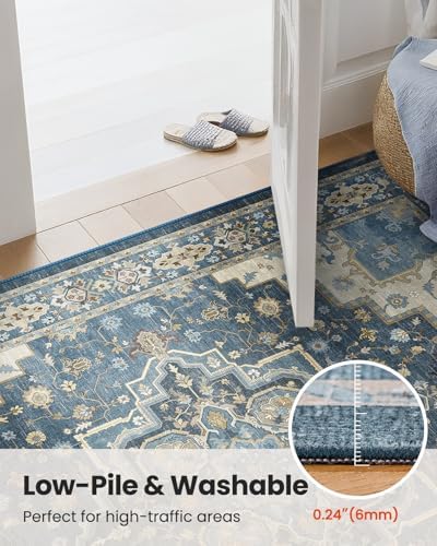Amada Vintage Washable Area Rug,9'x12',Navy Blue/Beige - Image 6