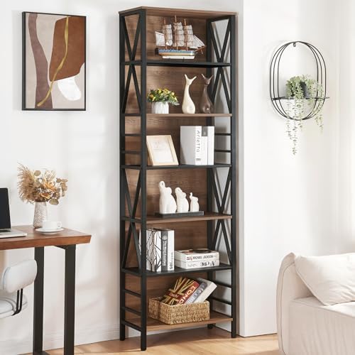 HOMISSUE Tall Bookshelf, 7-Tier Book Shelf, Rustic Wood Metal Bookshelves and Bookcases, Freestanding and Industrial Open Bookcase for Home Office, Living Room and Bedroom, Vintage Brown - Image 4