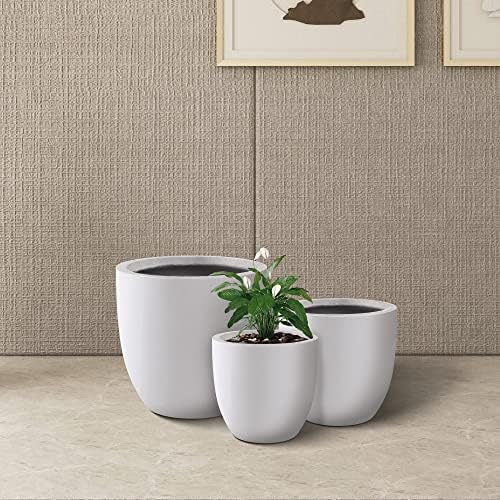 Kante Set of 3 White Concrete Bowl Planters 18" 14" 10" Dia - Image 7