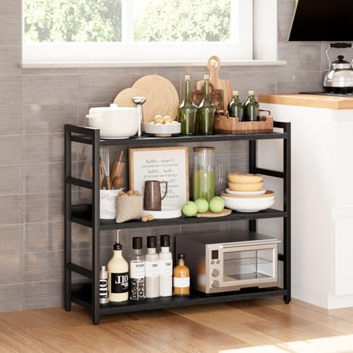 NUMENN Wide Bookshelf, 3 Tier Freestanding Shelving Unit, Black - Image 2