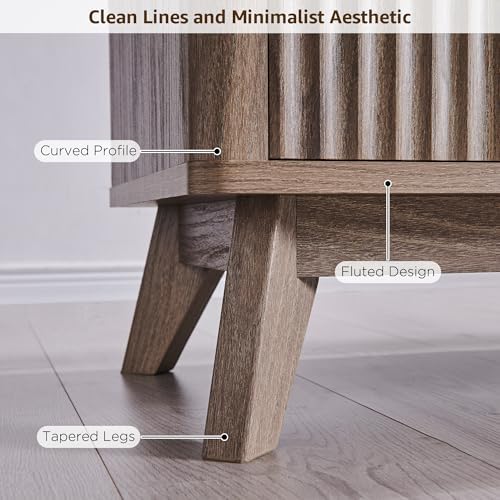 OKD 70" Mid Century Modern Fluted TV Stand w/ 2 Soft Close Door, Alder Grey - Image 5