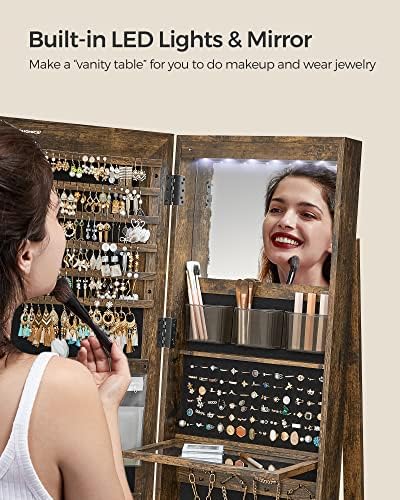 SONGMICS LED Mirror Jewelry Cabinet Standing, Adjustable Lights, Lockable - Image 7